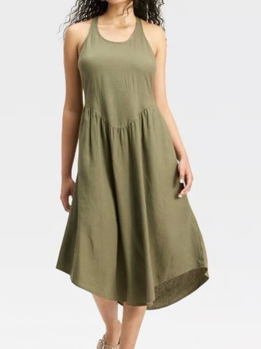 Cottagecore Olive Tank Midi Dress Vintage Design size XXL